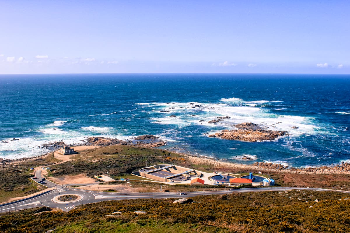 The rocky Atlantic coast and coastal road near Cabo Silleiro, south of Baiona
